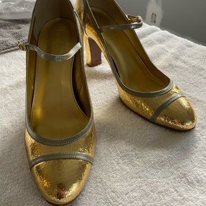 J. CREW GOLD MARY JANE PUMPS SZ 8-1/2